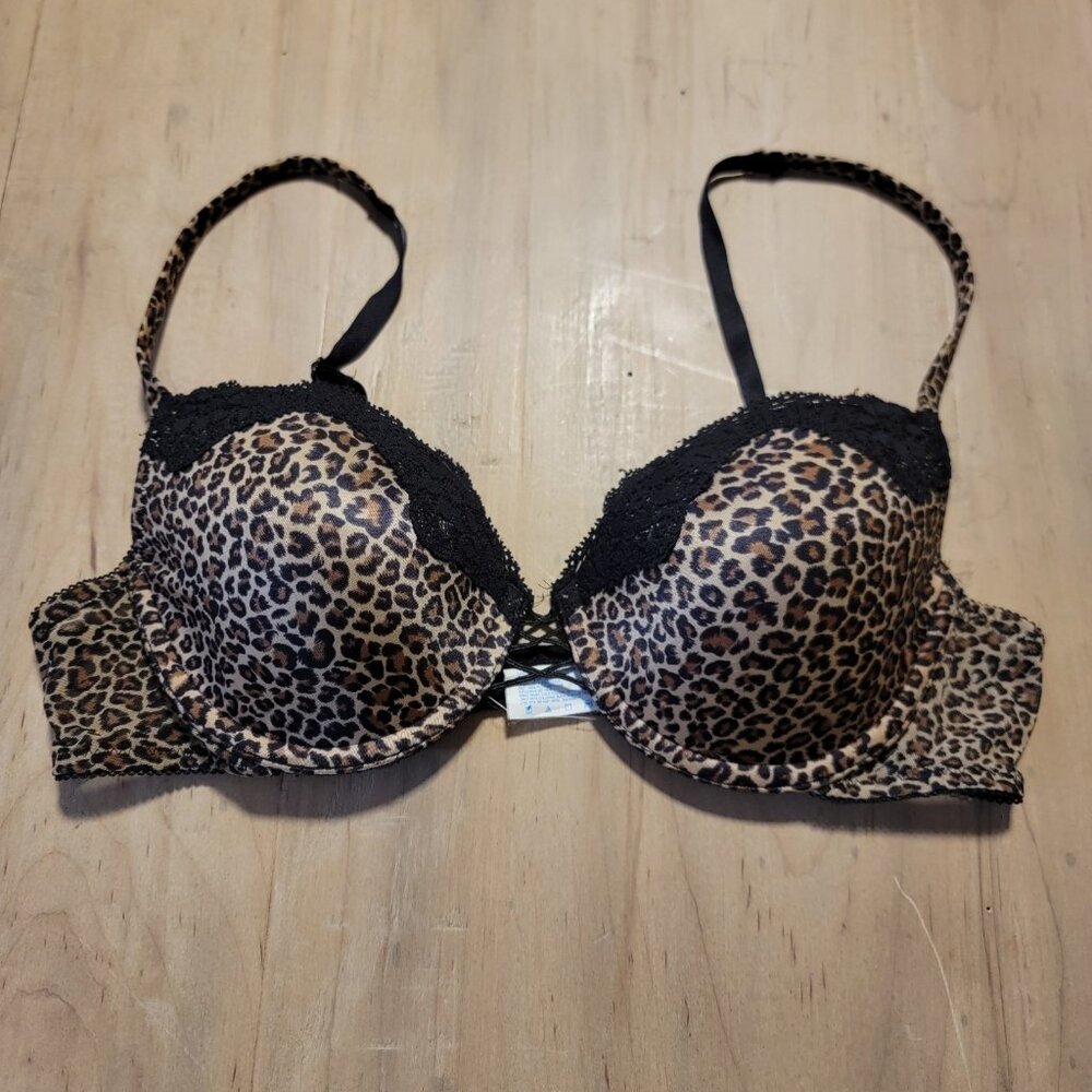 Vintage Black Animal Print Lace Bra Lingerie Lily of France 36B‎ 2101721